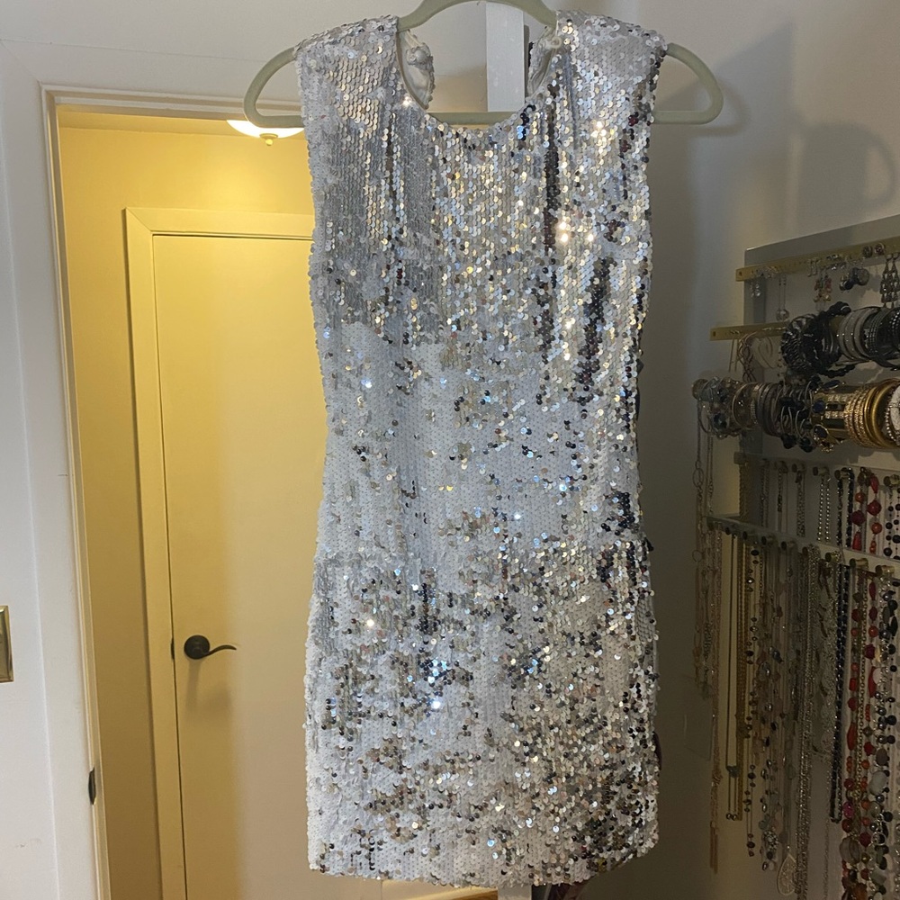 White/silver midi dress